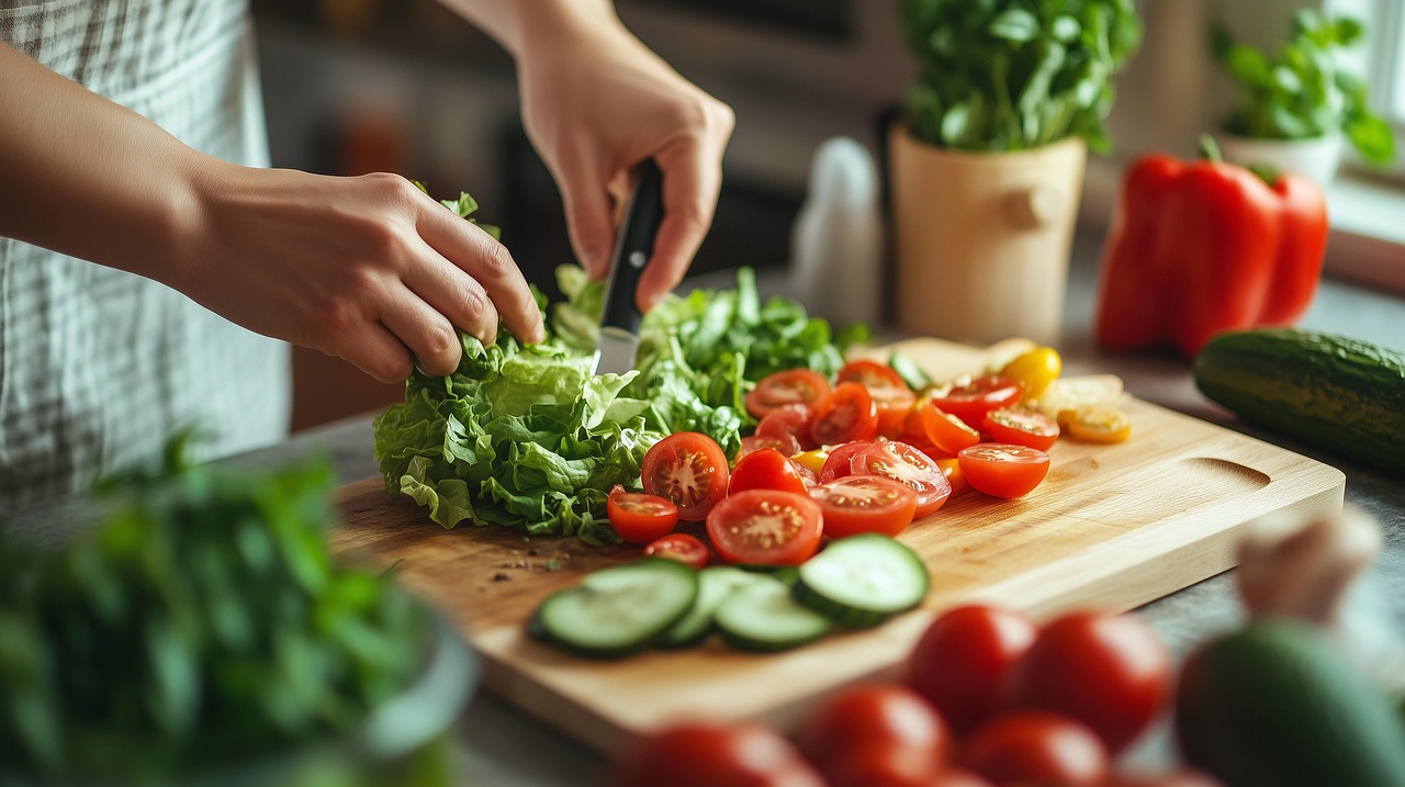 Healthy cooking preparation in a home kitchen